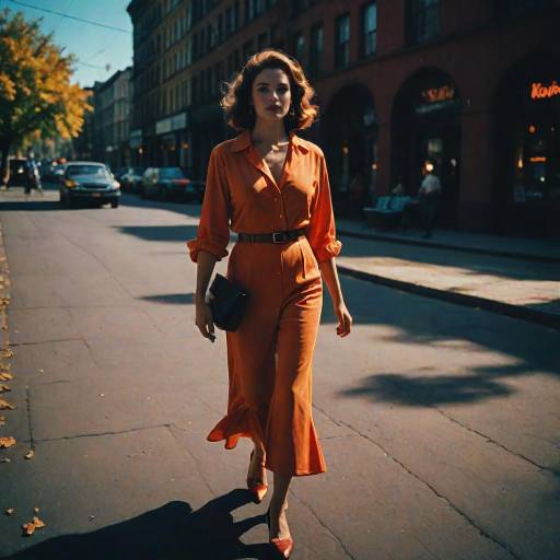 Woman Walking on Autumn City Street