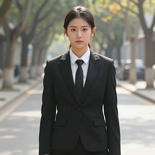 Young Asian Woman in Black Business Suit