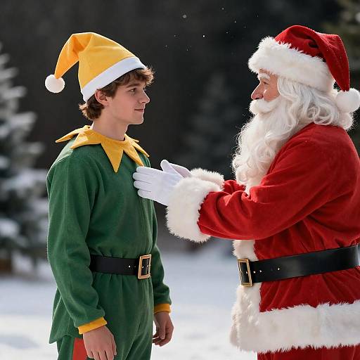 Elf and Santa in Snowy Standoff