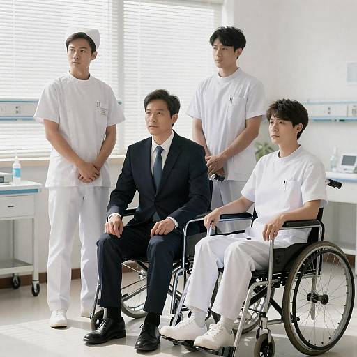 Four Men in a Hospital Room Scene