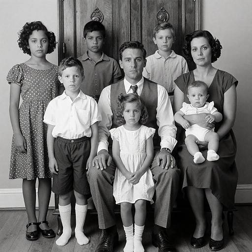 Vintage Family Portrait with Eight Children