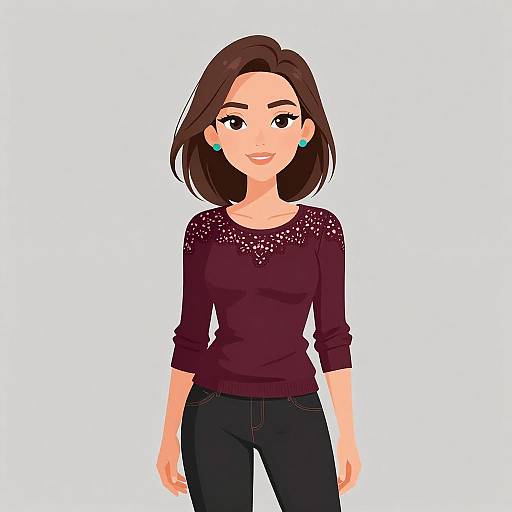 Smiling Woman in Burgundy Lace Top