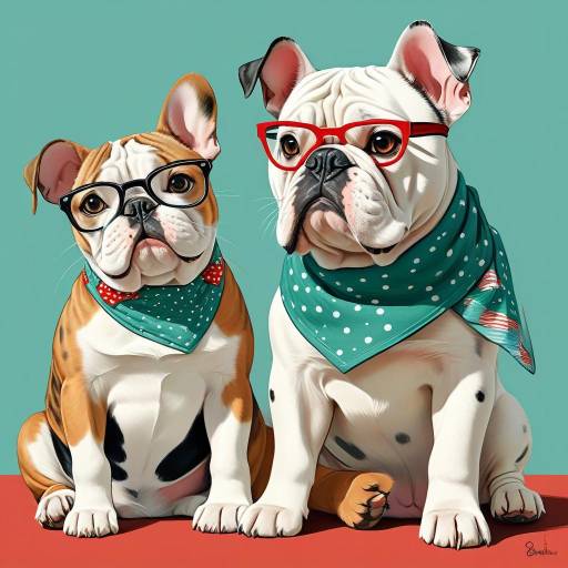Whimsical Bulldog and Cat Cartoon Duo