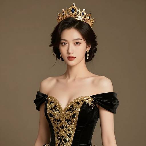 Regal Woman in Black and Gold