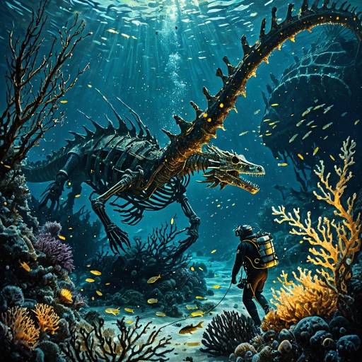 Elderly Diver Encountering Ancient Sea Dragon