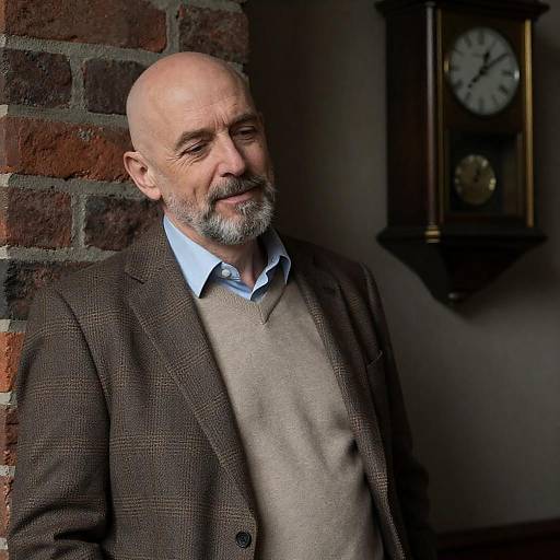 Contemplative Man Against Brick Wall