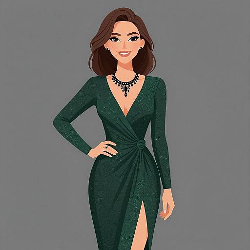 Sophisticated Glamorous Woman in Green Dress