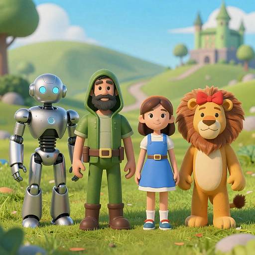 Whimsical Characters in a Countryside Scene