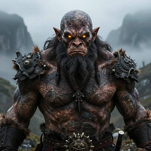 Glowing Goliath Warrior in Misty Mountains