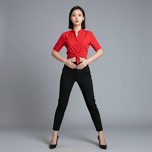 Woman in Red Shirt and Black Pants