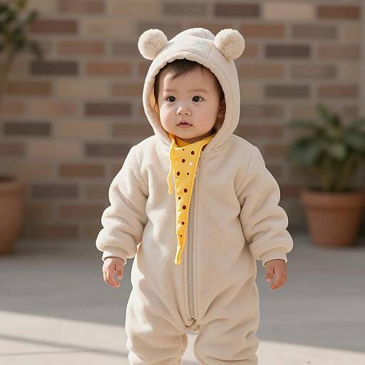 Toddler in Beige Hooded Onesie Costume