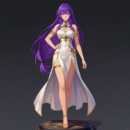 Elegant Tall Woman in Purple Attire