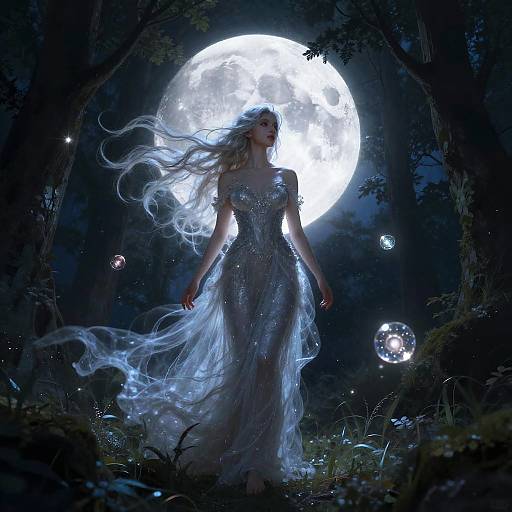 Sexy Moon Goddess Over Dark Forest