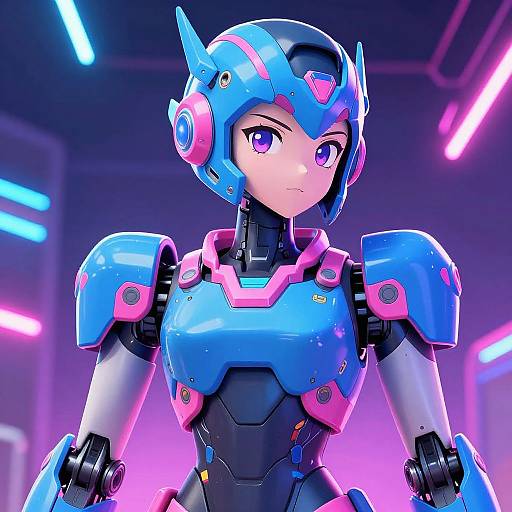 Vibrant Anime Futuristic Robot Portrait