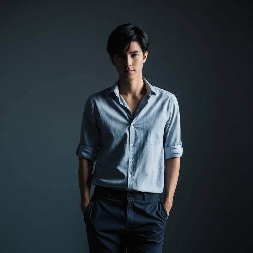 Young Man in Casual Shirt and Trousers