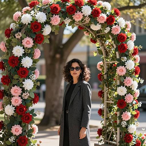Woman Standing Under Floral Arch