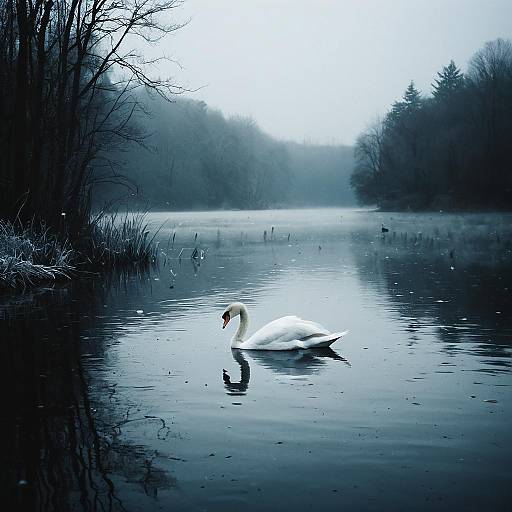 Melancholic Swan on a Misty Lake