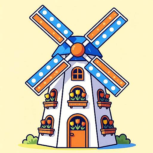 Cheerful Cartoon Windmill Illustration
