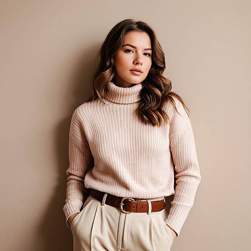 Young Woman in Light Pink Turtleneck Sweater