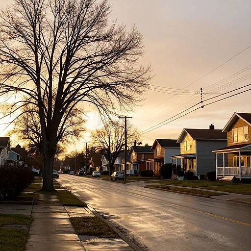 Golden Sunset on Quiet Suburban Street