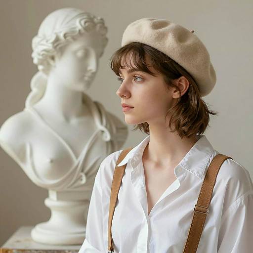 Young Woman in Chic Attire with Bust