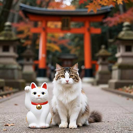 Autumn Shrine Maneki-Neko Forest Cat