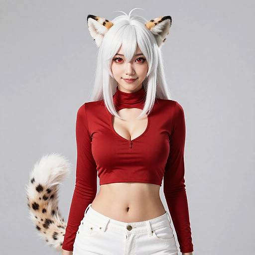 Smiling White Cheetah Anthro with Horns