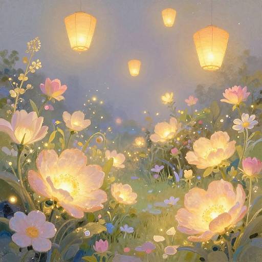 Whimsical Glowing Garden Scene