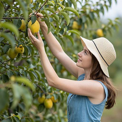Woman Harvesting Fruit from Tree