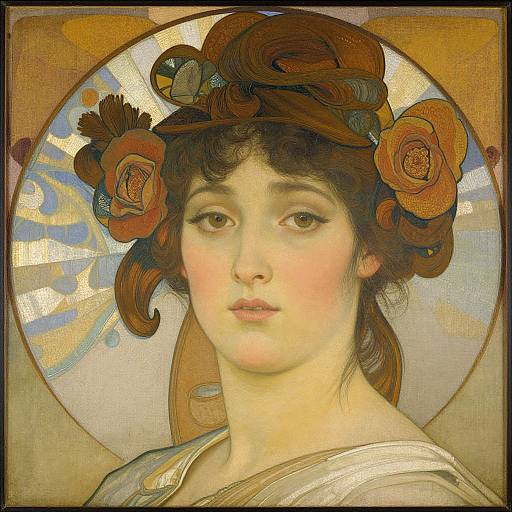 Alphonse Mucha Style Woman Portrait