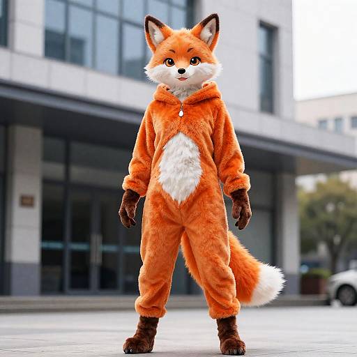 Woman in Orange Fox Kigurumi Costume