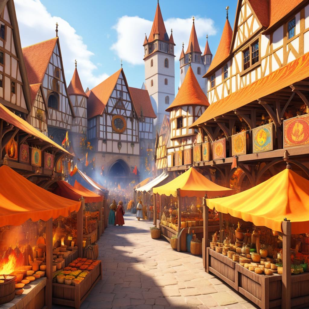 Vibrant Medieval Marketplace of Fire