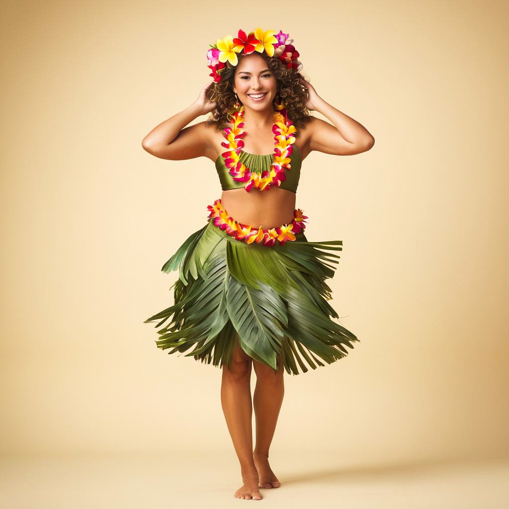 Delighted Hula Dancer in Elegant Attire