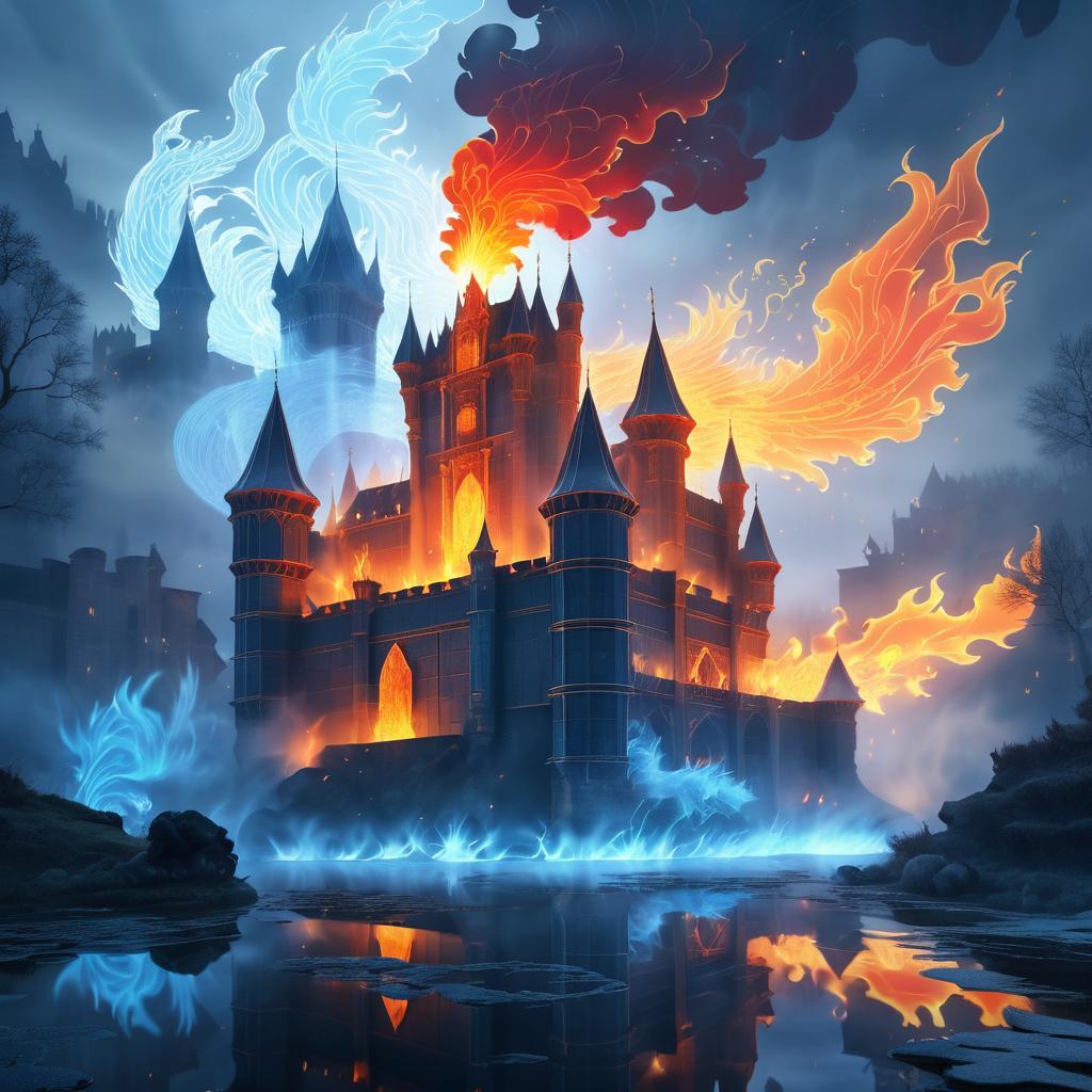 Fiery Chimera in a Burning Castle