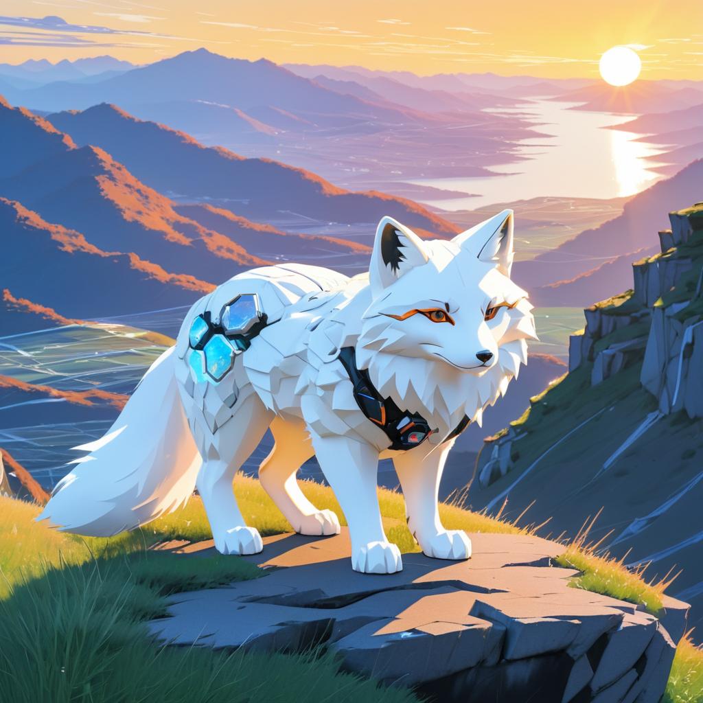 Chubby Cybernetic Fox at Sunset