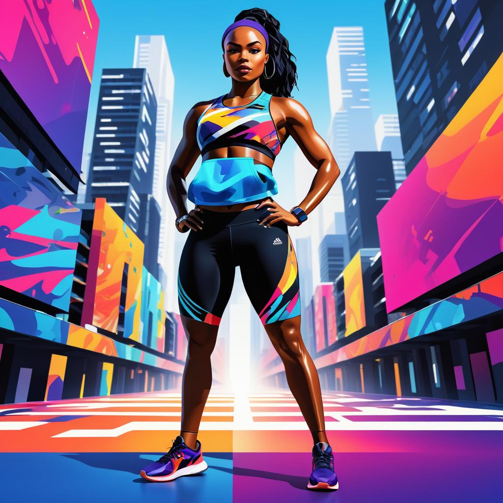 Athletic Black Woman in Abstract Tokyo Style