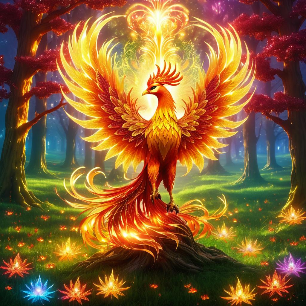 Radiant Phoenix in Enchanted Meadow