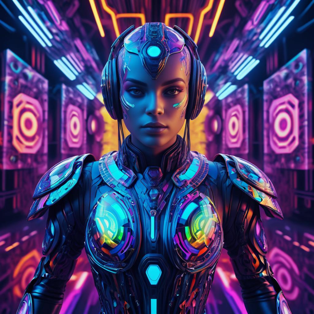 Futuristic Cyborg in Psychedelic Style