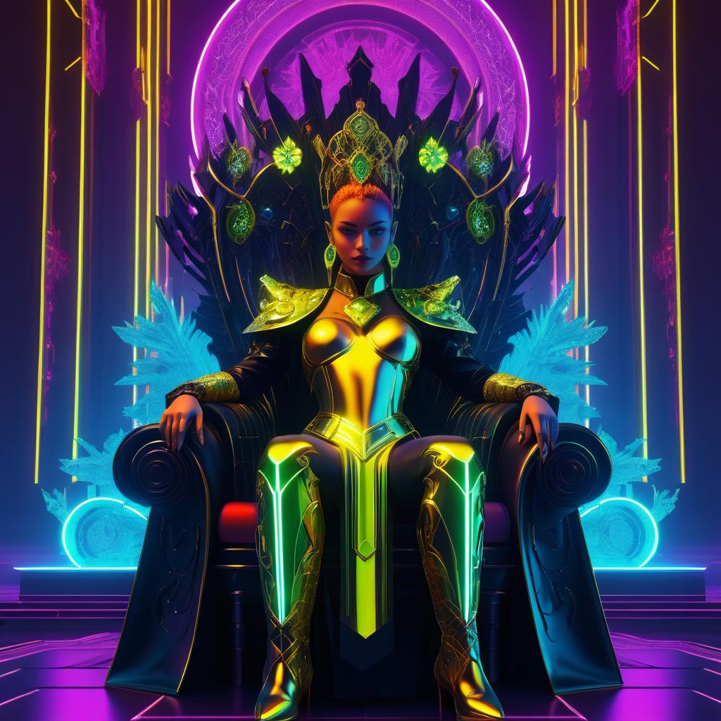 Dystopian Cyberpunk Warrior on Throne