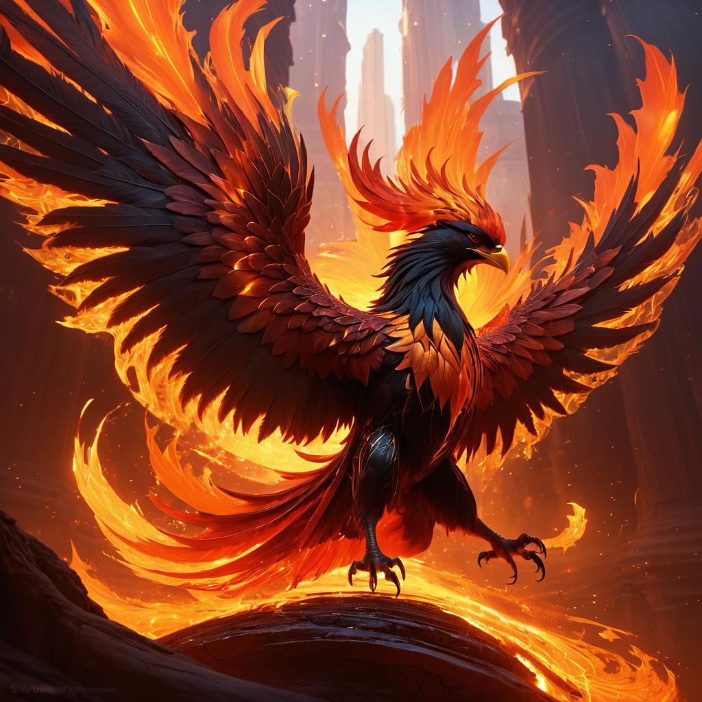 Awakening Phoenix in Ashes - Digital Art