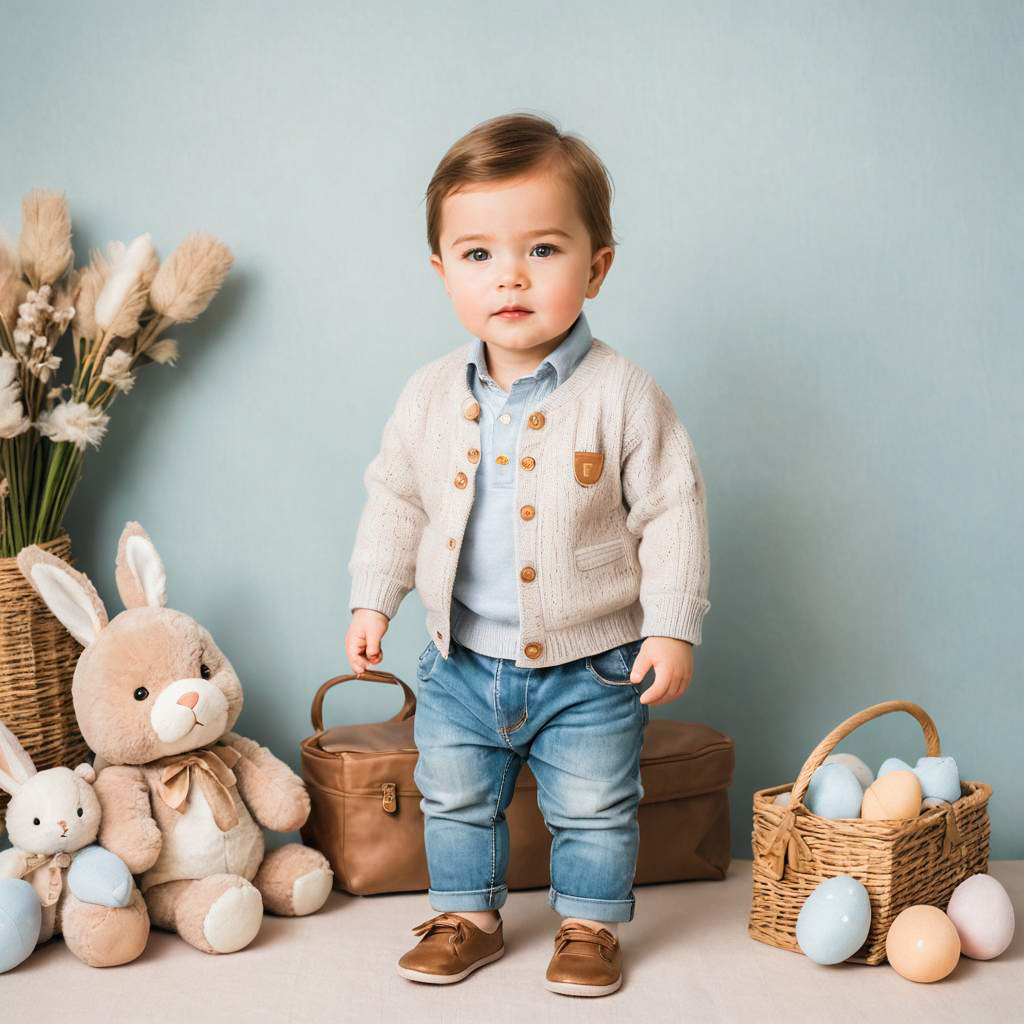 Charming Baby Boy in Pastel Easter Outfit