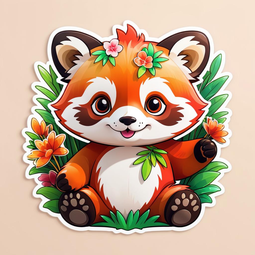 Kawaii Red Panda Watercolor Sticker Design