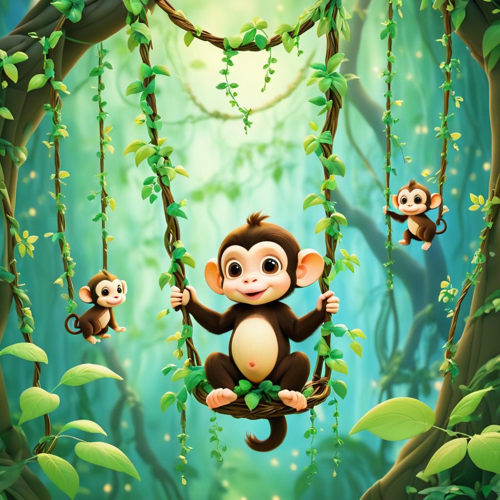 Playful Baby Monkey in Fantasy Forest