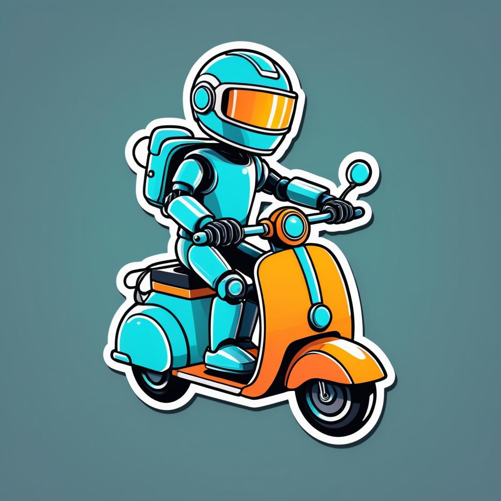 Robot on Scooter: Clean Vector Sticker