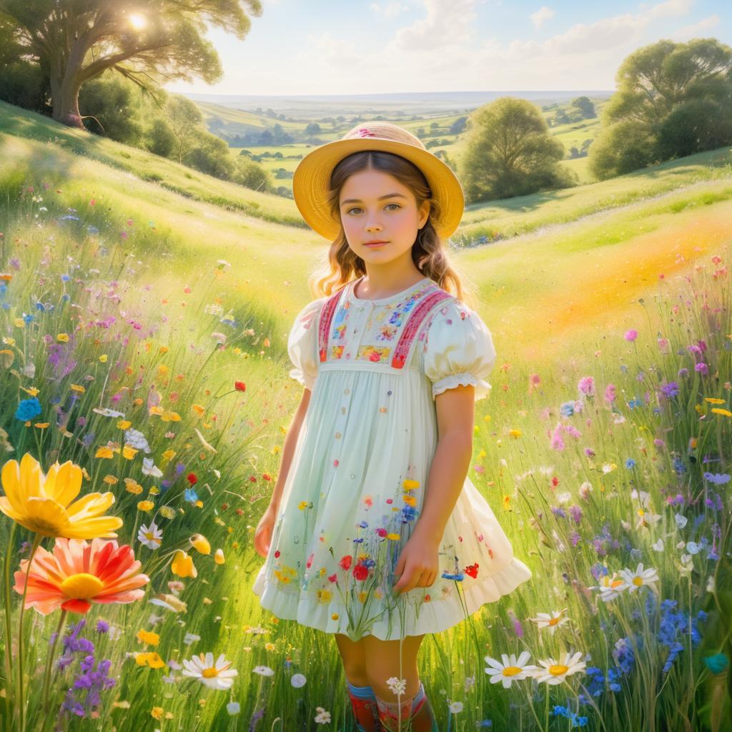 Whimsical Meadow Girl in Vibrant Colors