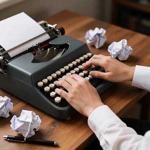 Vintage Typewriter with Hands on Desk