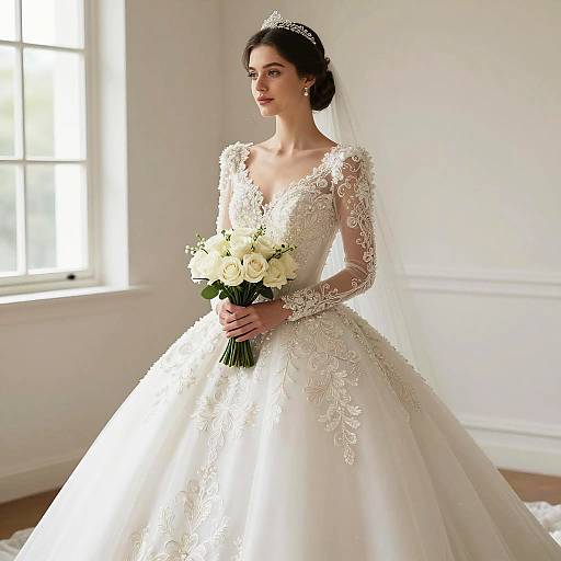 Bride in Elegant Embroidered Wedding Dress