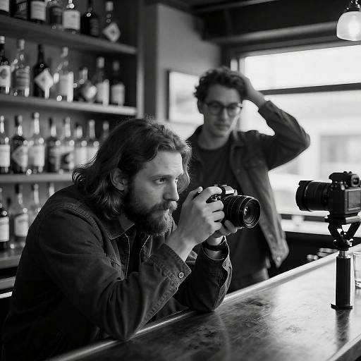 Candid Bar Moment in Black and White