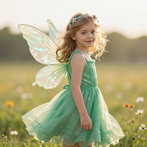 Enchanting Fairy Girl in Green Dress