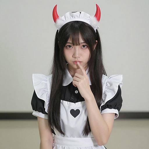 Thoughtful Asian Maid with Horned Headband